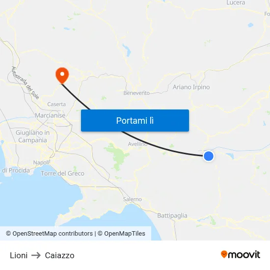Lioni to Caiazzo map