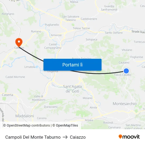 Campoli Del Monte Taburno to Caiazzo map