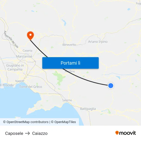 Caposele to Caiazzo map