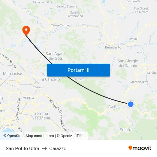 San Potito Ultra to Caiazzo map