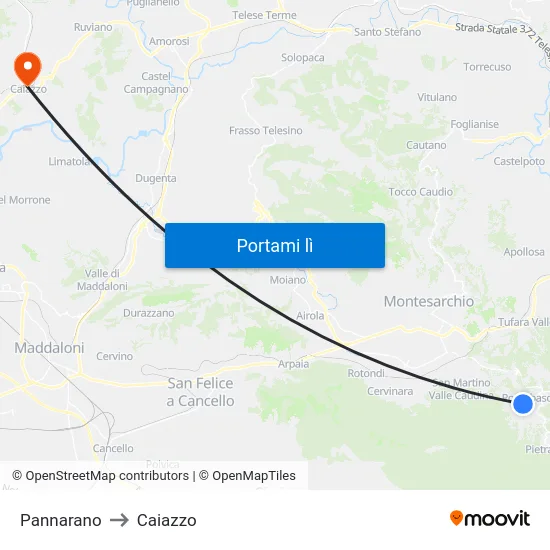 Pannarano to Caiazzo map