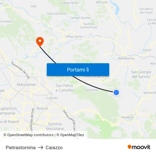 Pietrastornina to Caiazzo map