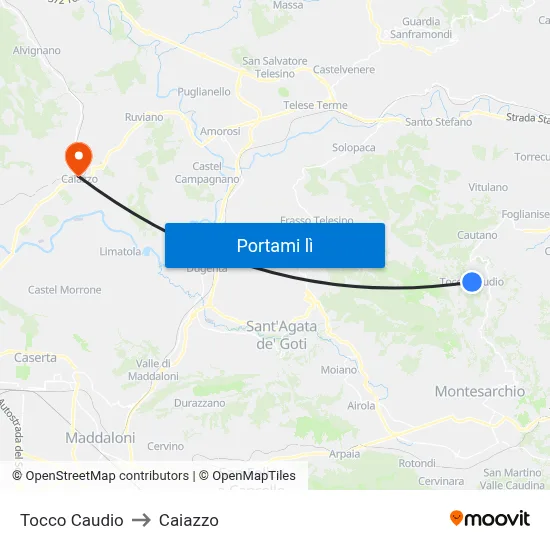 Tocco Caudio to Caiazzo map