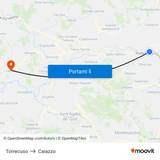 Torrecuso to Caiazzo map