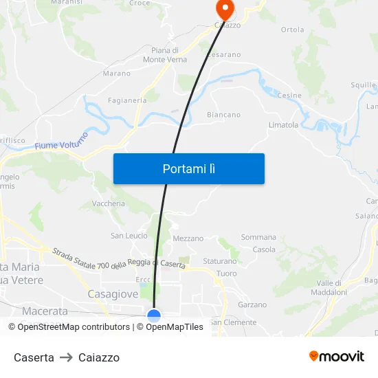 Caserta to Caiazzo map
