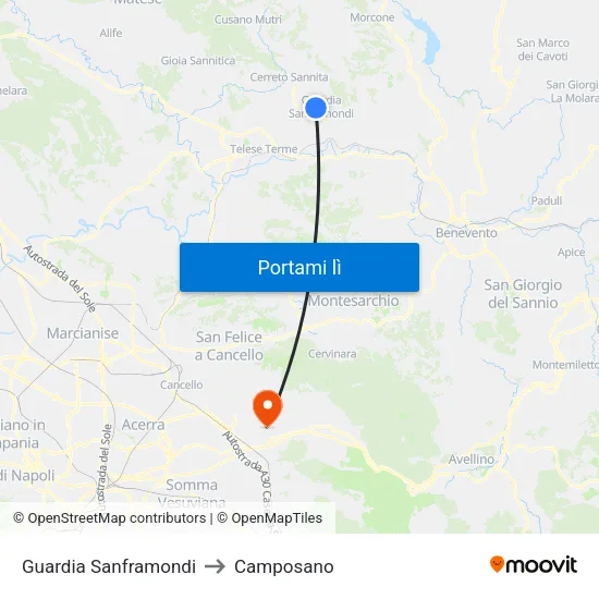 Guardia Sanframondi to Camposano map