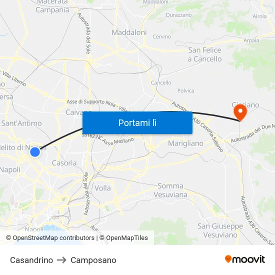 Casandrino to Camposano map