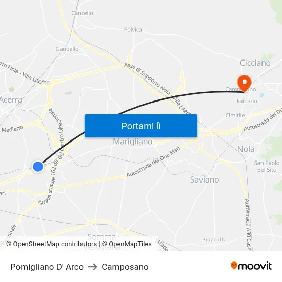 Pomigliano D' Arco to Camposano map