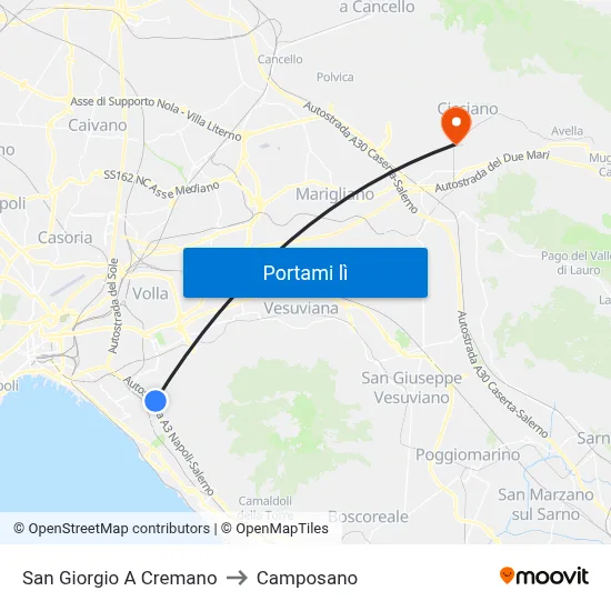San Giorgio A Cremano to Camposano map