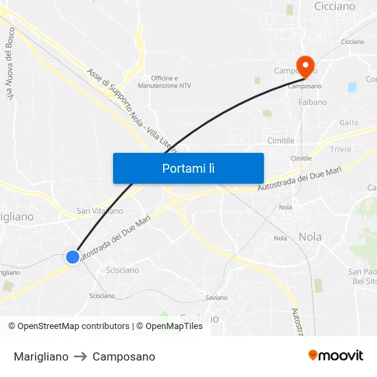Marigliano to Camposano map