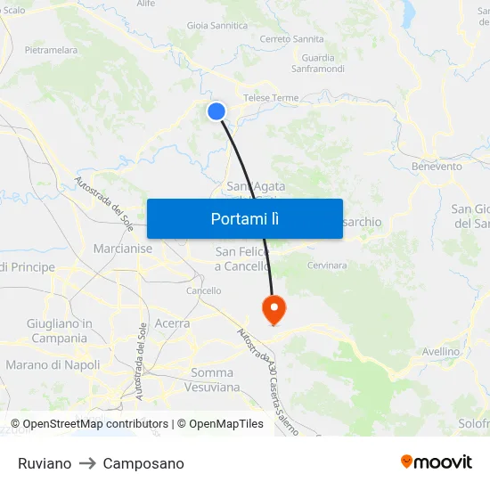 Ruviano to Camposano map