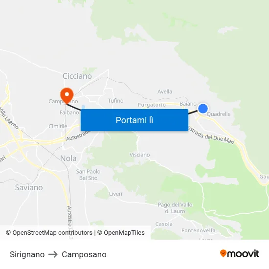Sirignano to Camposano map
