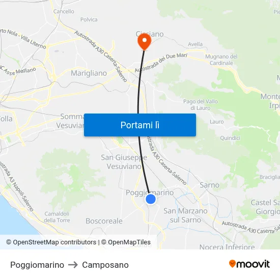 Poggiomarino to Camposano map