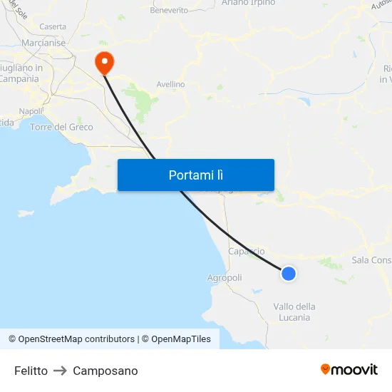Felitto to Camposano map