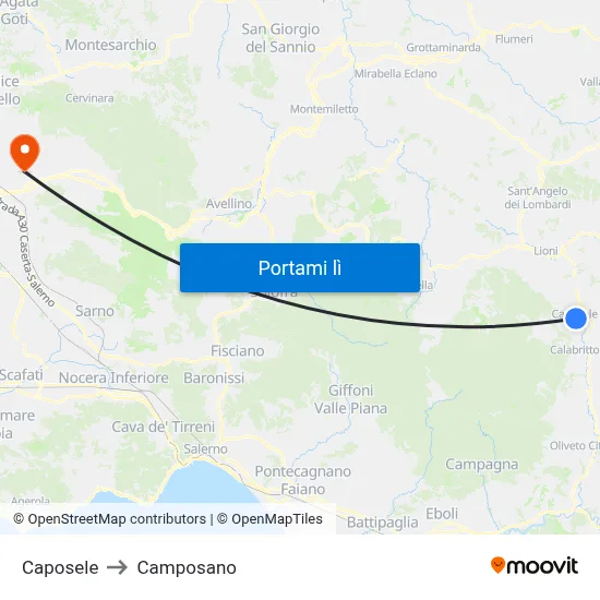 Caposele to Camposano map