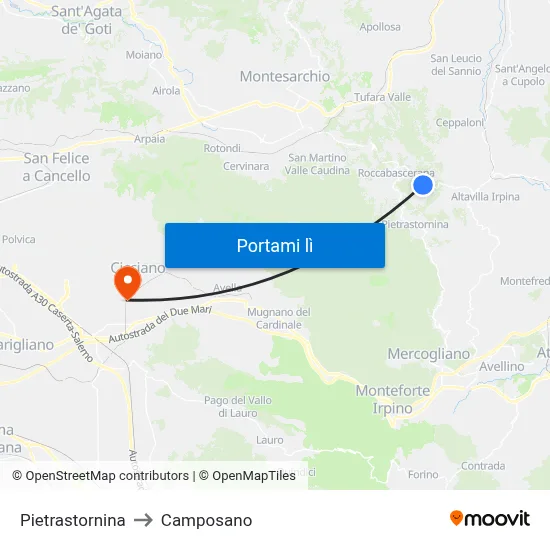Pietrastornina to Camposano map