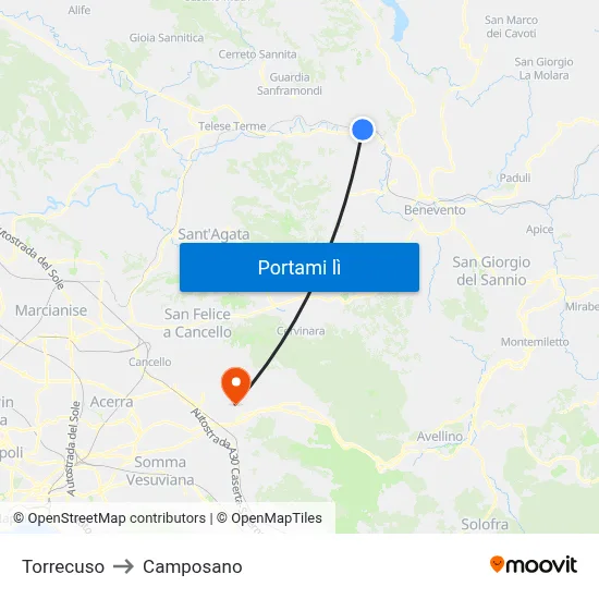 Torrecuso to Camposano map