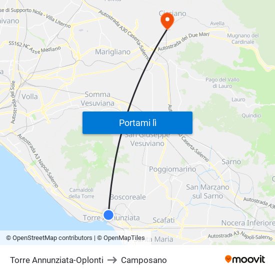 Torre Annunziata-Oplonti to Camposano map