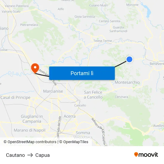 Cautano to Capua map