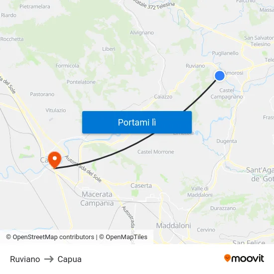 Ruviano to Capua map
