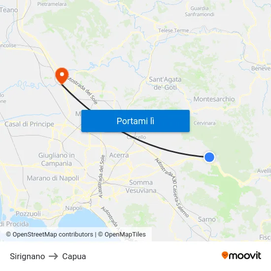 Sirignano to Capua map