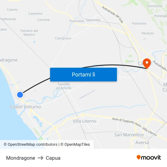 Mondragone to Capua map