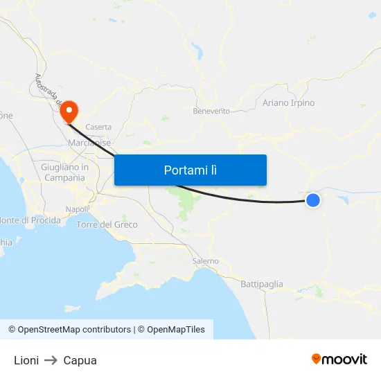 Lioni to Capua map