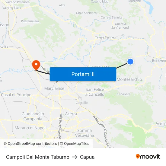 Campoli Del Monte Taburno to Capua map