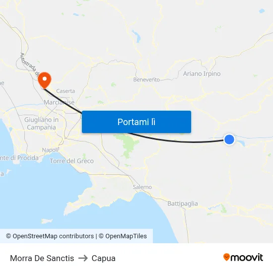 Morra De Sanctis to Capua map