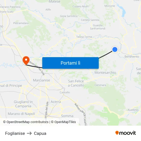 Foglianise to Capua map