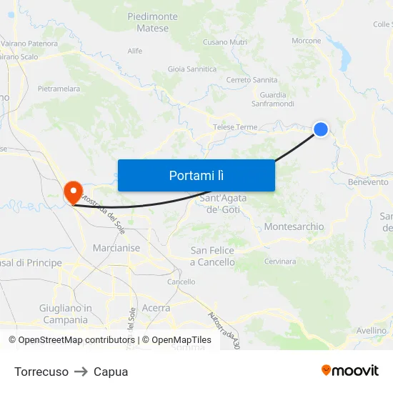 Torrecuso to Capua map