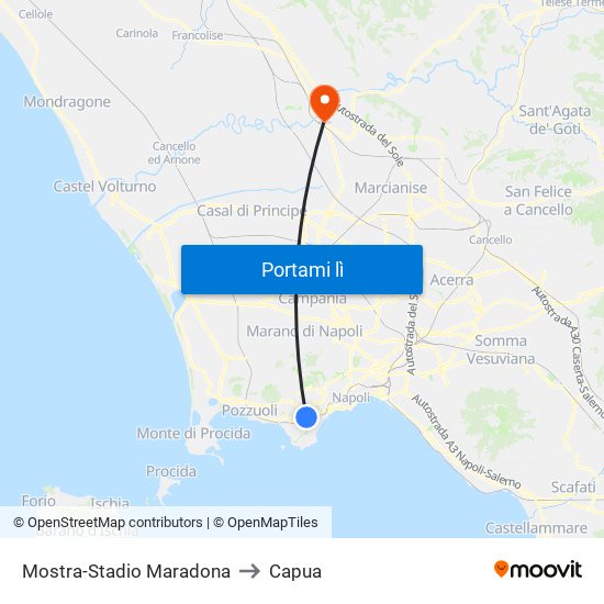 Mostra-Stadio Maradona to Capua map