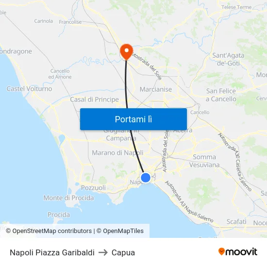 Napoli Piazza Garibaldi to Capua map