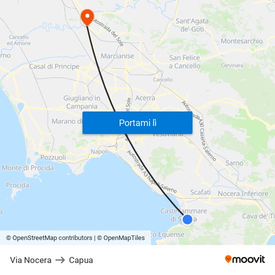 Via Nocera to Capua map