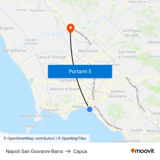 Napoli San Giovanni-Barra to Capua map