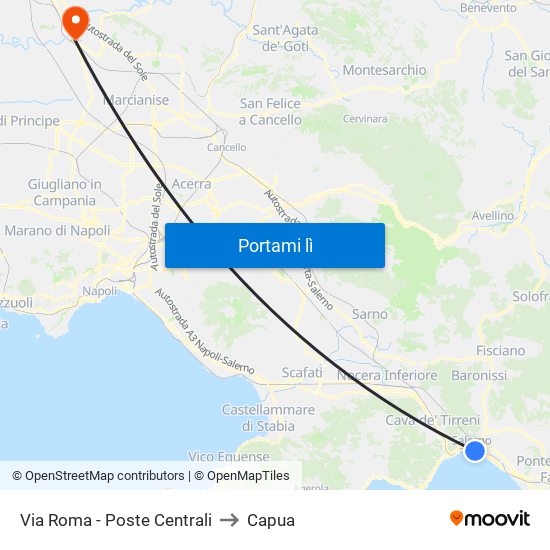 Via Roma - Poste Centrali to Capua map