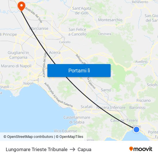 Lungomare Trieste Tribunale to Capua map