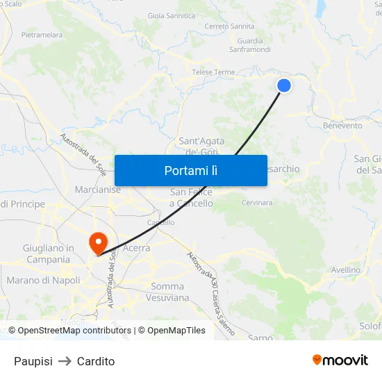 Paupisi to Cardito map