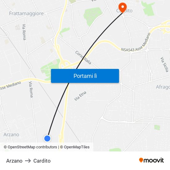 Arzano to Cardito map