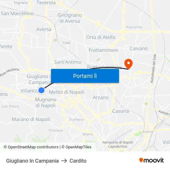 Giugliano In Campania to Cardito map