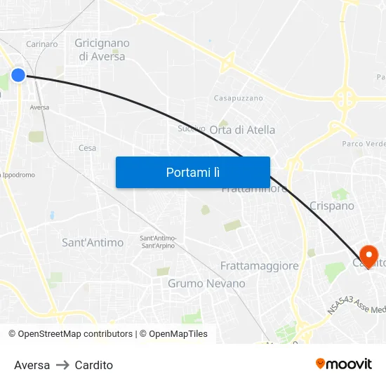 Aversa to Cardito map