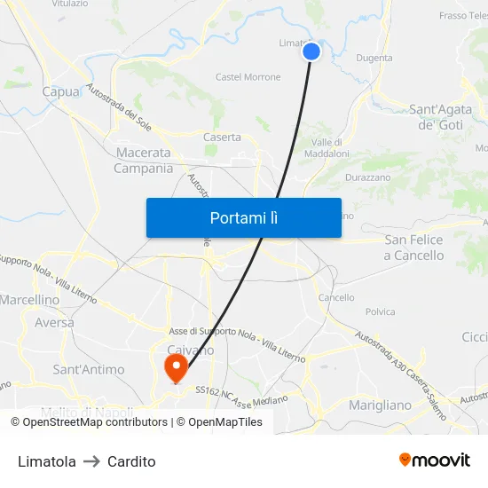 Limatola to Cardito map