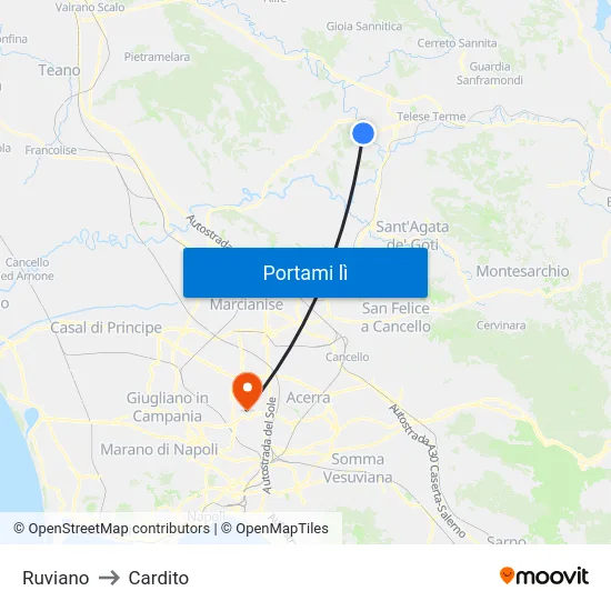 Ruviano to Cardito map
