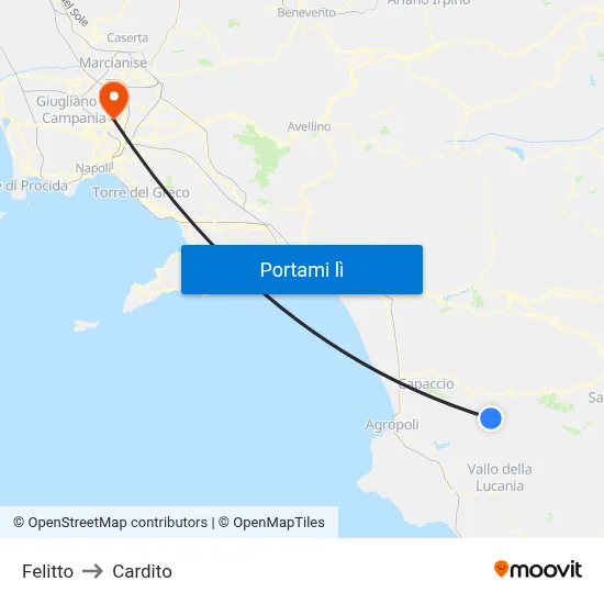 Felitto to Cardito map