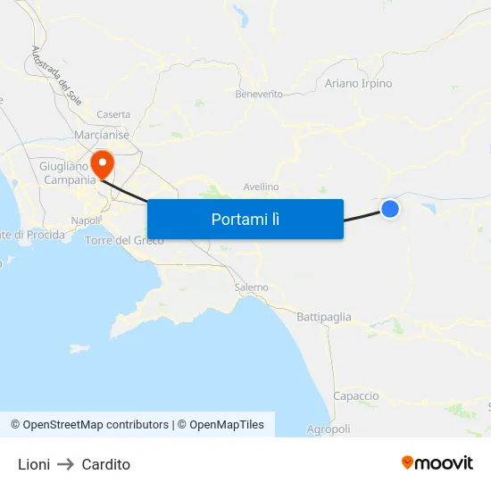 Lioni to Cardito map