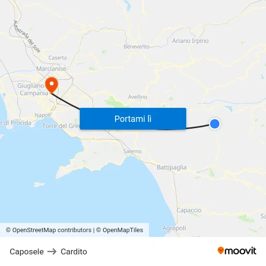 Caposele to Cardito map