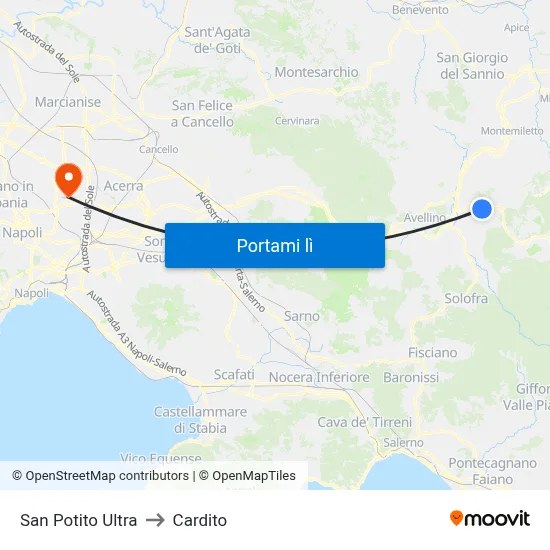 San Potito Ultra to Cardito map