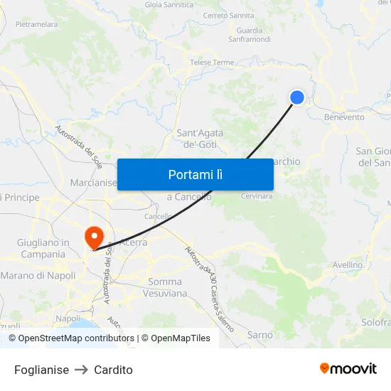 Foglianise to Cardito map