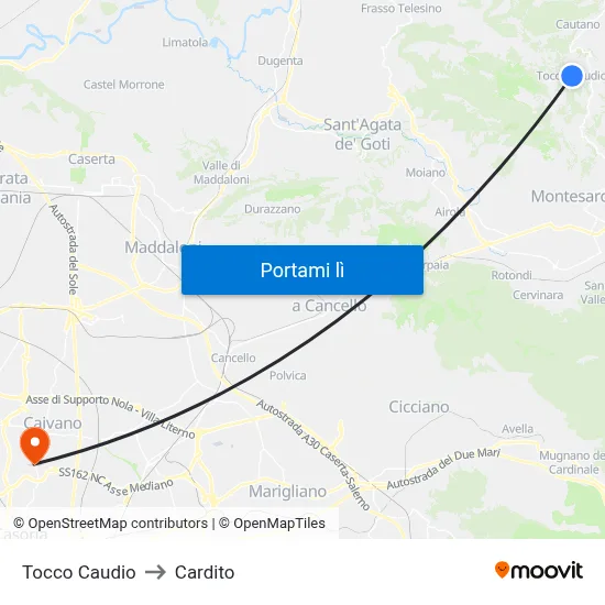 Tocco Caudio to Cardito map