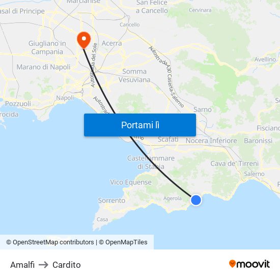 Amalfi to Cardito map